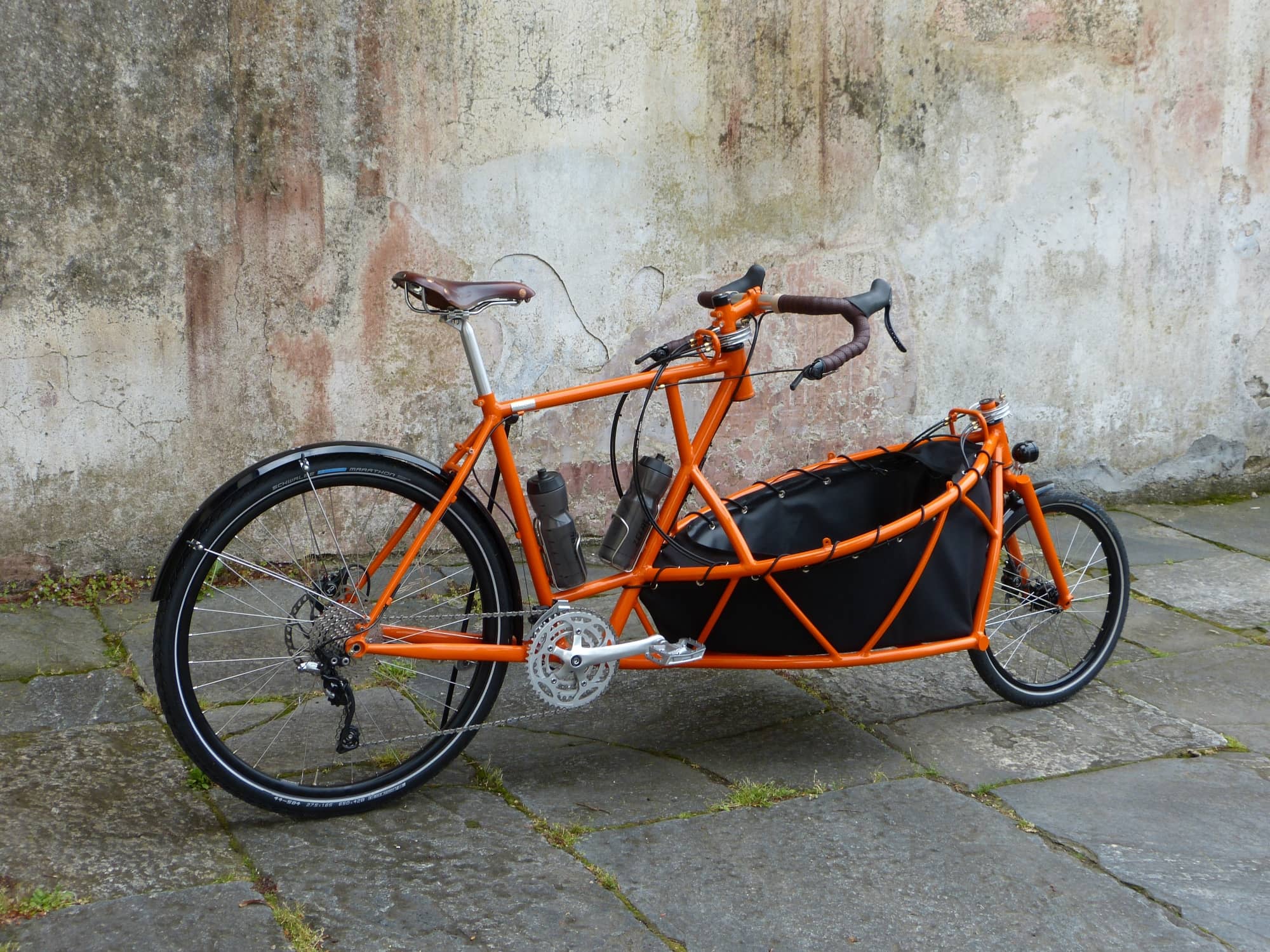 beautiful orange cargo bike