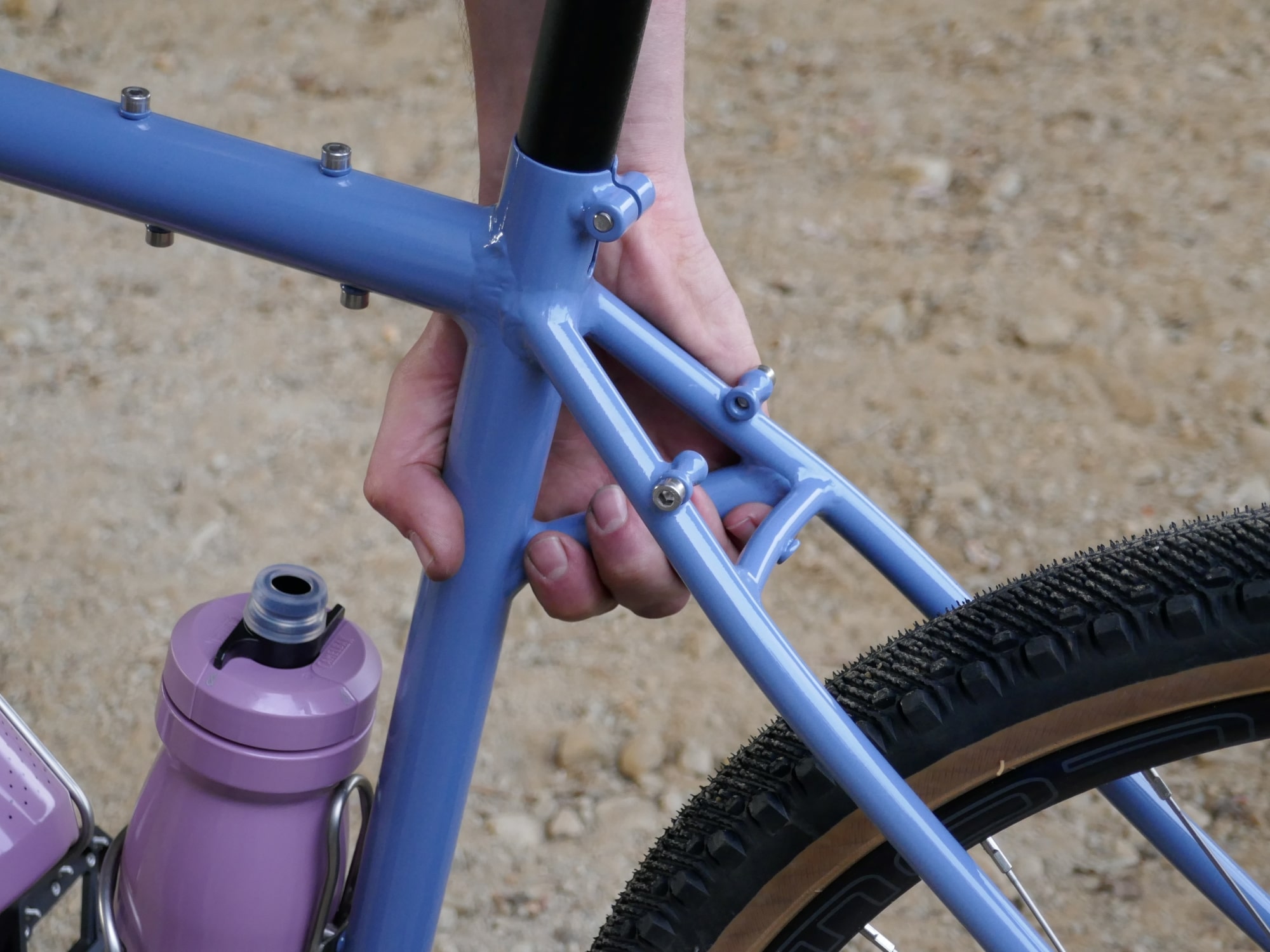 Detail of a hand-made bike with a porteur handle